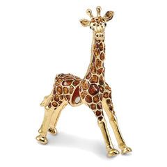 Luxury Giftware Pewter Bejeweled Crystals Gold-tone Enameled GRACIE Gentle Giraffe Trinket Box with Matching 18 Inch Necklace