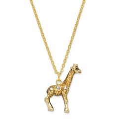 Luxury Giftware Pewter Bejeweled Crystals Gold-tone Enameled GRACIE Gentle Giraffe Trinket Box with Matching 18 Inch Necklace