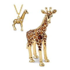 Luxury Giftware Pewter Bejeweled Crystals Gold-tone Enameled GRACIE Gentle Giraffe Trinket Box with Matching 18 Inch Necklace