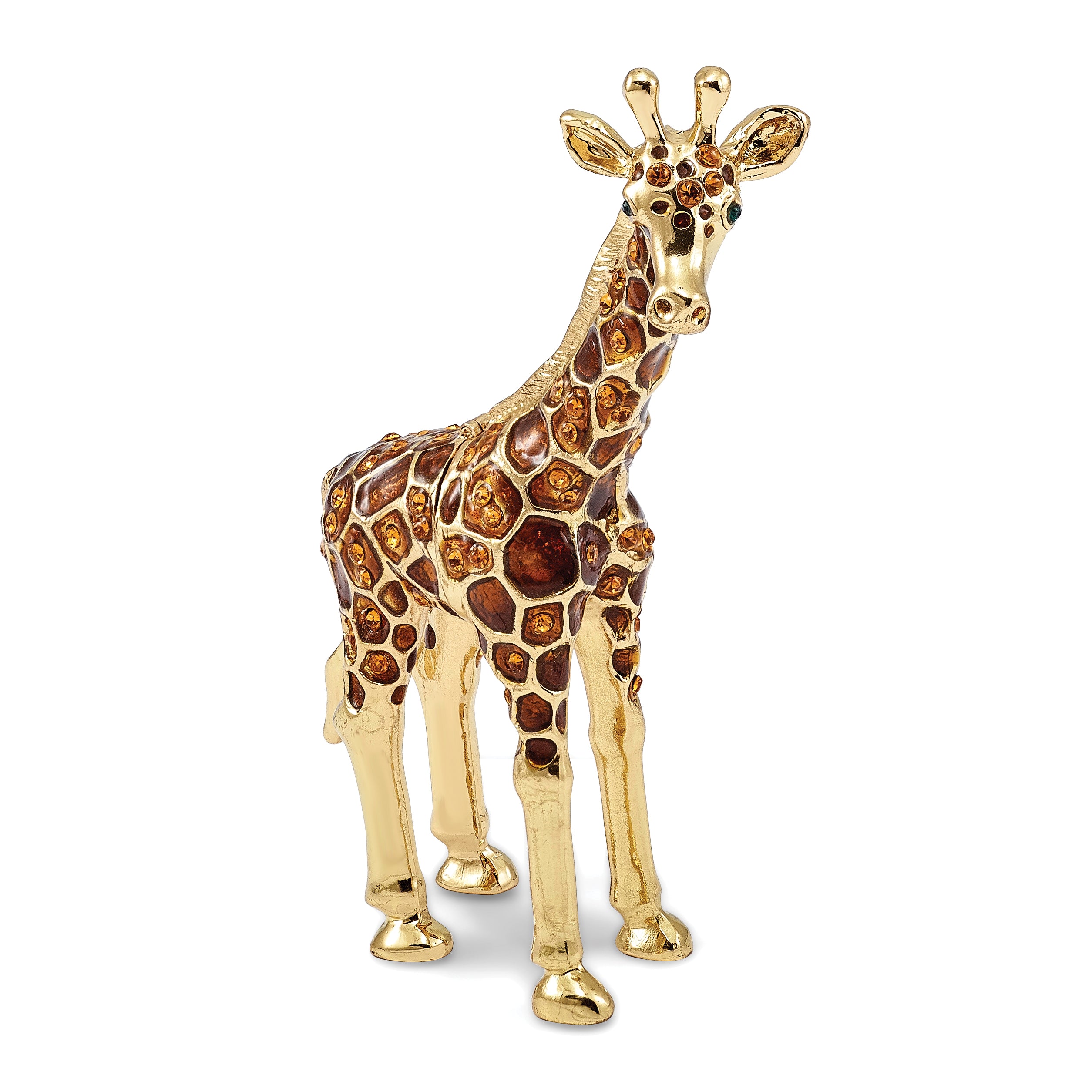 Luxury Giftware Pewter Bejeweled Crystals Gold-tone Enameled GRACIE Gentle Giraffe Trinket Box with Matching 18 Inch Necklace