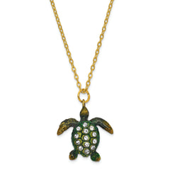 Luxury Giftware Pewter Bejeweled Crystals Gold-tone Enameled SWEETHEART Green Sea Turtle w/Heart Trinket Box with Matching 18 Inch Necklace