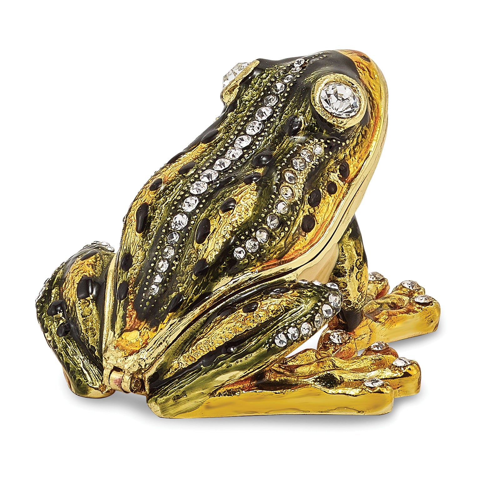 Luxury Giftware Pewter Bejeweled Crystals Gold-tone Enameled JUMPIN' FROG FLASH Green Frog Trinket Box with Matching 18 Inch Necklace