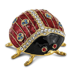 Luxury Giftware Pewter Bejeweled Crystals Gold-tone Enameled LUXY Ladybug Trinket Box with Matching 18 Inch Necklace