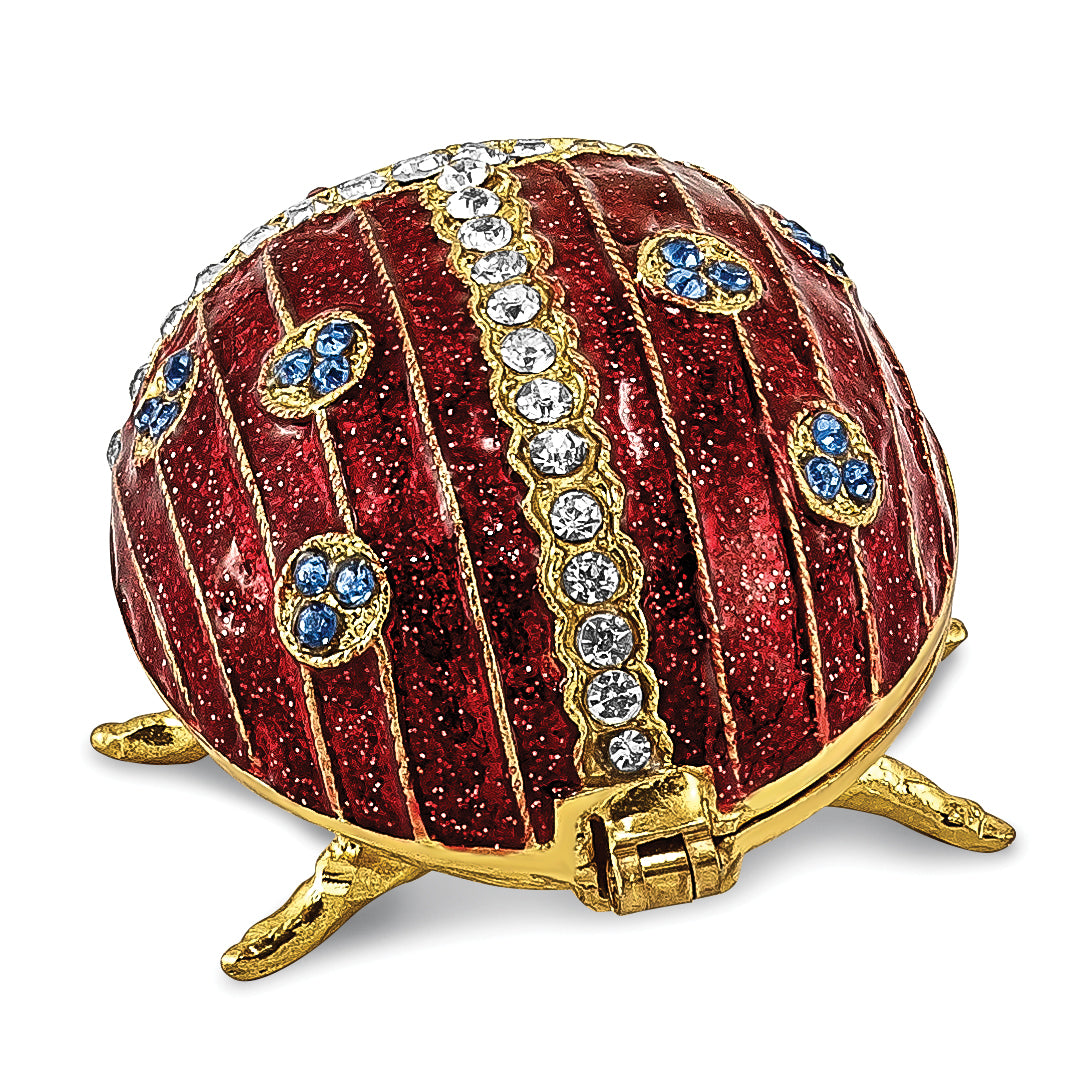 Luxury Giftware Pewter Bejeweled Crystals Gold-tone Enameled LUXY Ladybug Trinket Box with Matching 18 Inch Necklace