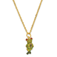 Luxury Giftware Pewter Bejeweled Crystals Gold-tone Enameled VIVACIOUS Vino Frog Trinket Box with Matching 18 Inch Necklace