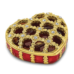 Luxury Giftware Pewter Bejeweled Crystals Gold-tone Enameled PEEK-A-BOO Decorative Heart Trinket Box with Matching 18 Inch Necklace