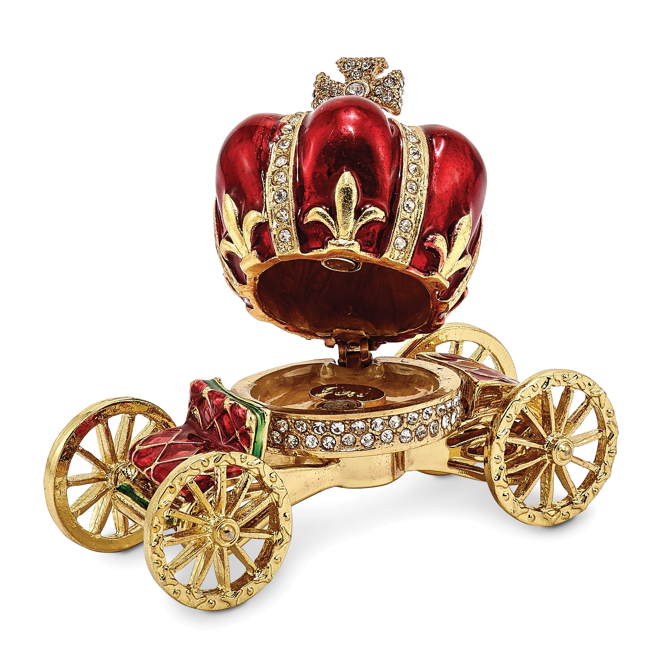 Luxury Giftware Pewter Bejeweled Crystals Gold-tone Enameled HER MAJESTY'S CROWN Carriage Trinket Box with Matching 18 Inch Necklace