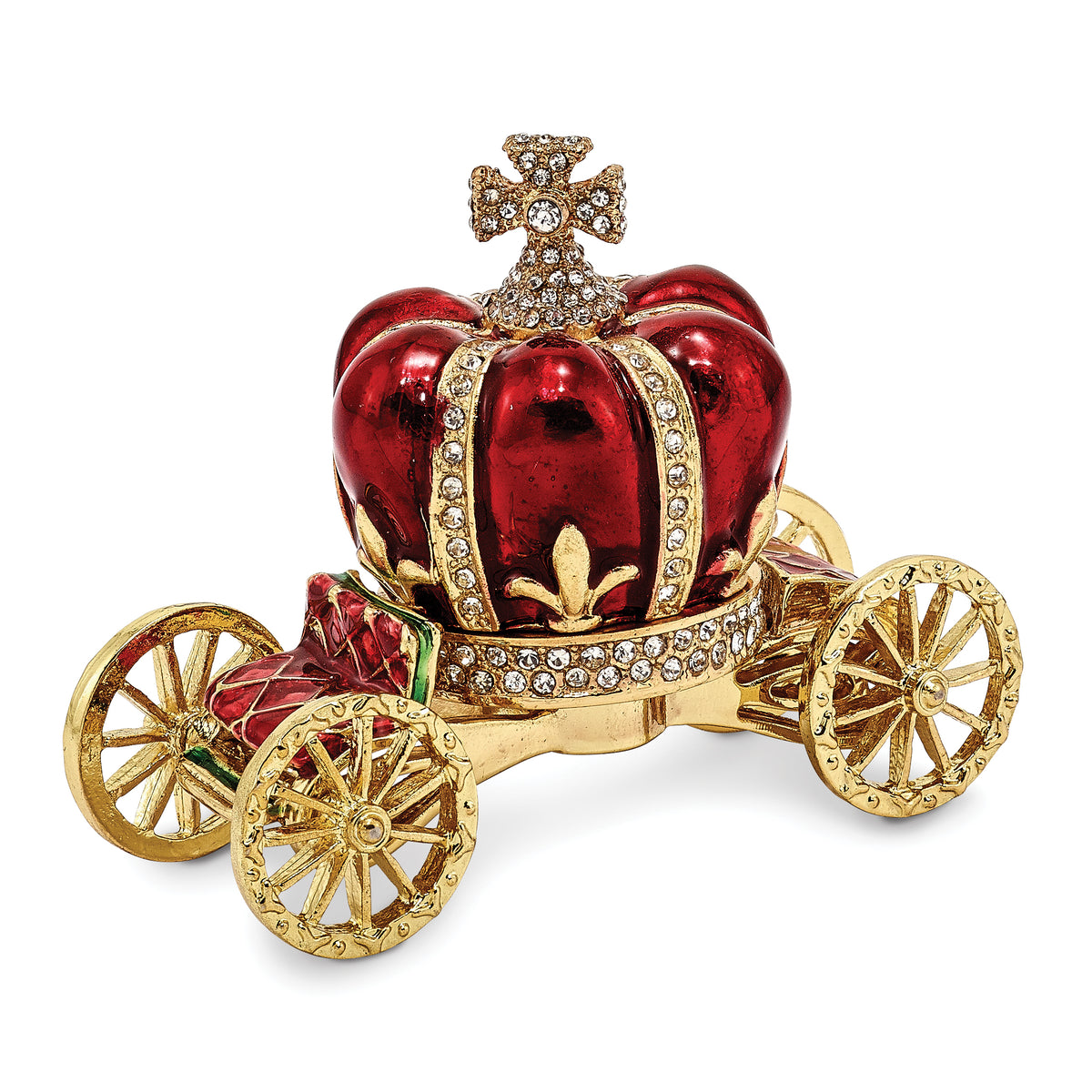 Luxury Giftware Pewter Bejeweled Crystals Gold-tone Enameled HER MAJESTY'S CROWN Carriage Trinket Box with Matching 18 Inch Necklace