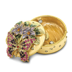 Luxury Giftware Pewter Bejeweled Crystals Gold-tone Enameled FLORIAN Butterfly & Floral Box Trinket Box with Matching 18 Inch Necklace