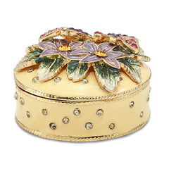 Luxury Giftware Pewter Bejeweled Crystals Gold-tone Enameled FLORIAN Butterfly & Floral Box Trinket Box with Matching 18 Inch Necklace