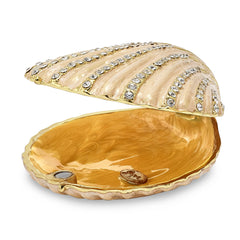 Luxury Giftware Pewter Bejeweled Crystals Gold-tone Enameled PINKY Clam Shell Trinket Box with Matching 18 Inch Necklace