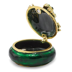 Luxury Giftware Pewter Bejeweled Crystals Gold-tone Enameled SPECKLES Frog Box Trinket Box with Matching 18 Inch Necklace