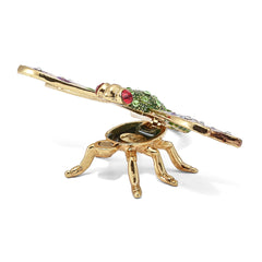 Luxury Giftware Pewter Bejeweled Crystals Gold-tone Enameled DEWEY Green Dragonfly Trinket Box with Matching 18 Inch Necklace