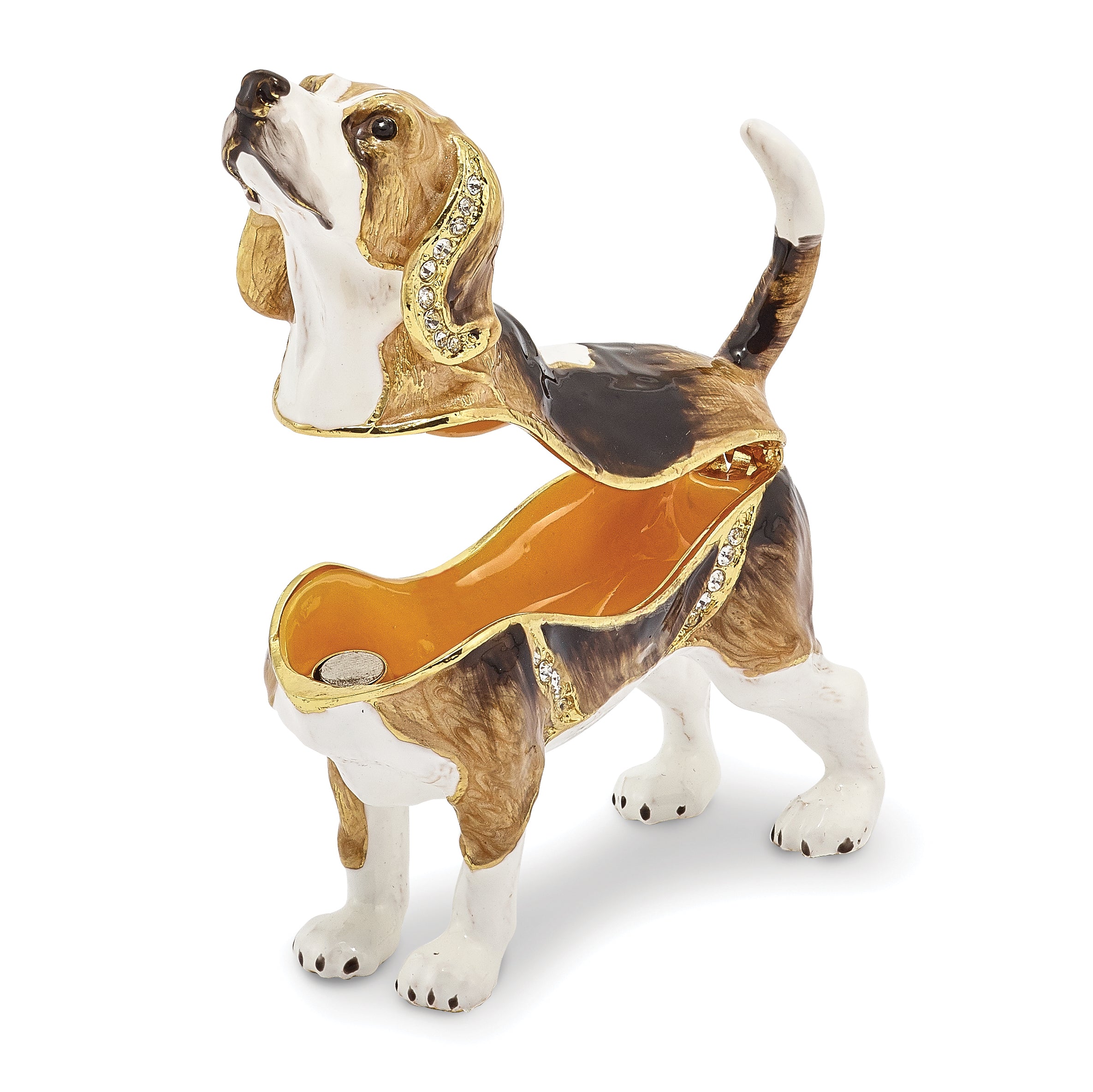 Luxury Giftware Pewter Bejeweled Crystals Gold-tone Enameled BEAUREGARD Beagle Trinket Box with Matching 18 Inch Necklace