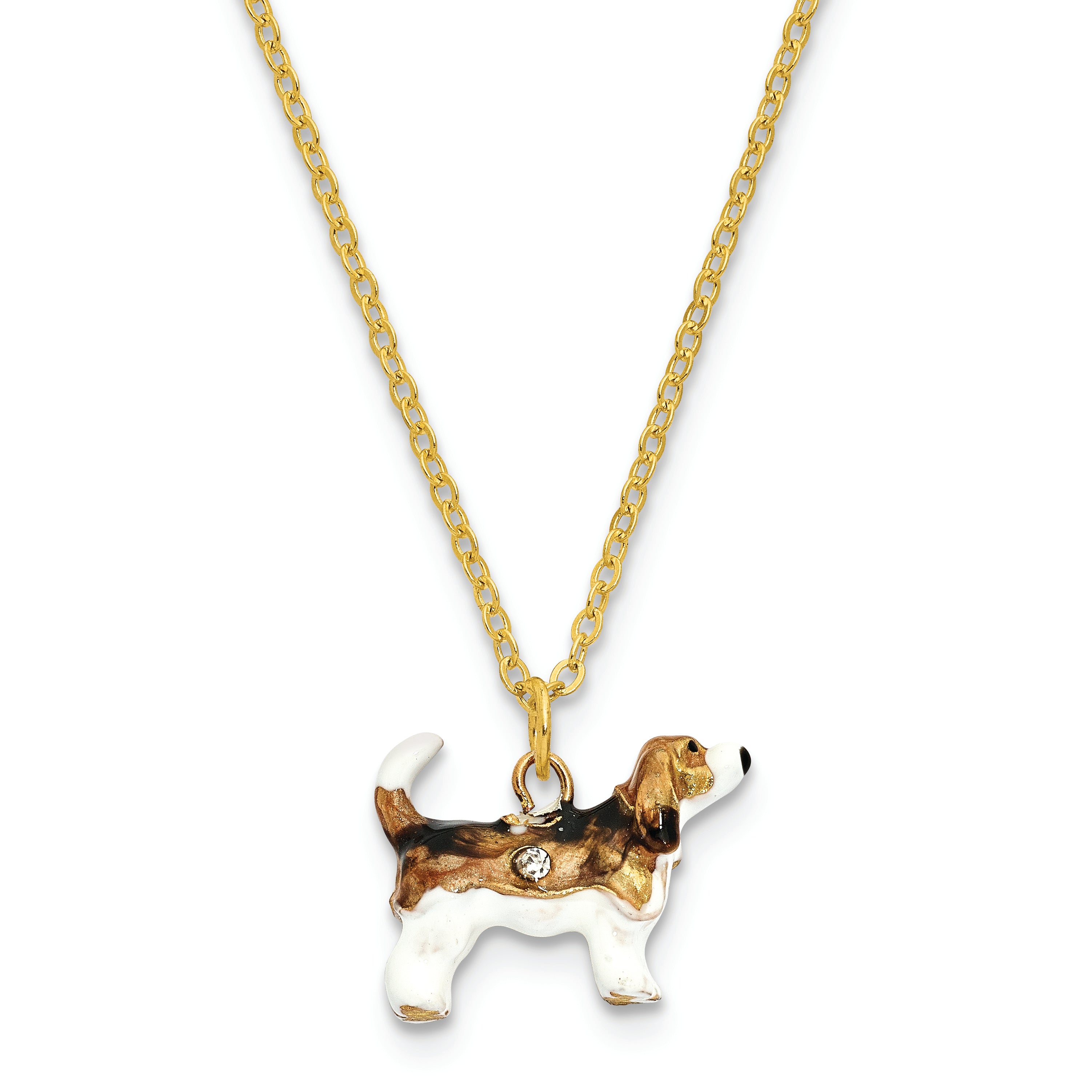 Luxury Giftware Pewter Bejeweled Crystals Gold-tone Enameled BEAUREGARD Beagle Trinket Box with Matching 18 Inch Necklace