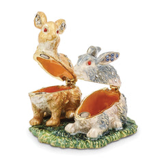 Luxury Giftware Pewter Bejeweled Crystals Gold-tone Enameled BEST BUNNIES Rabbits Trinket Box with Matching 18 Inch Necklace