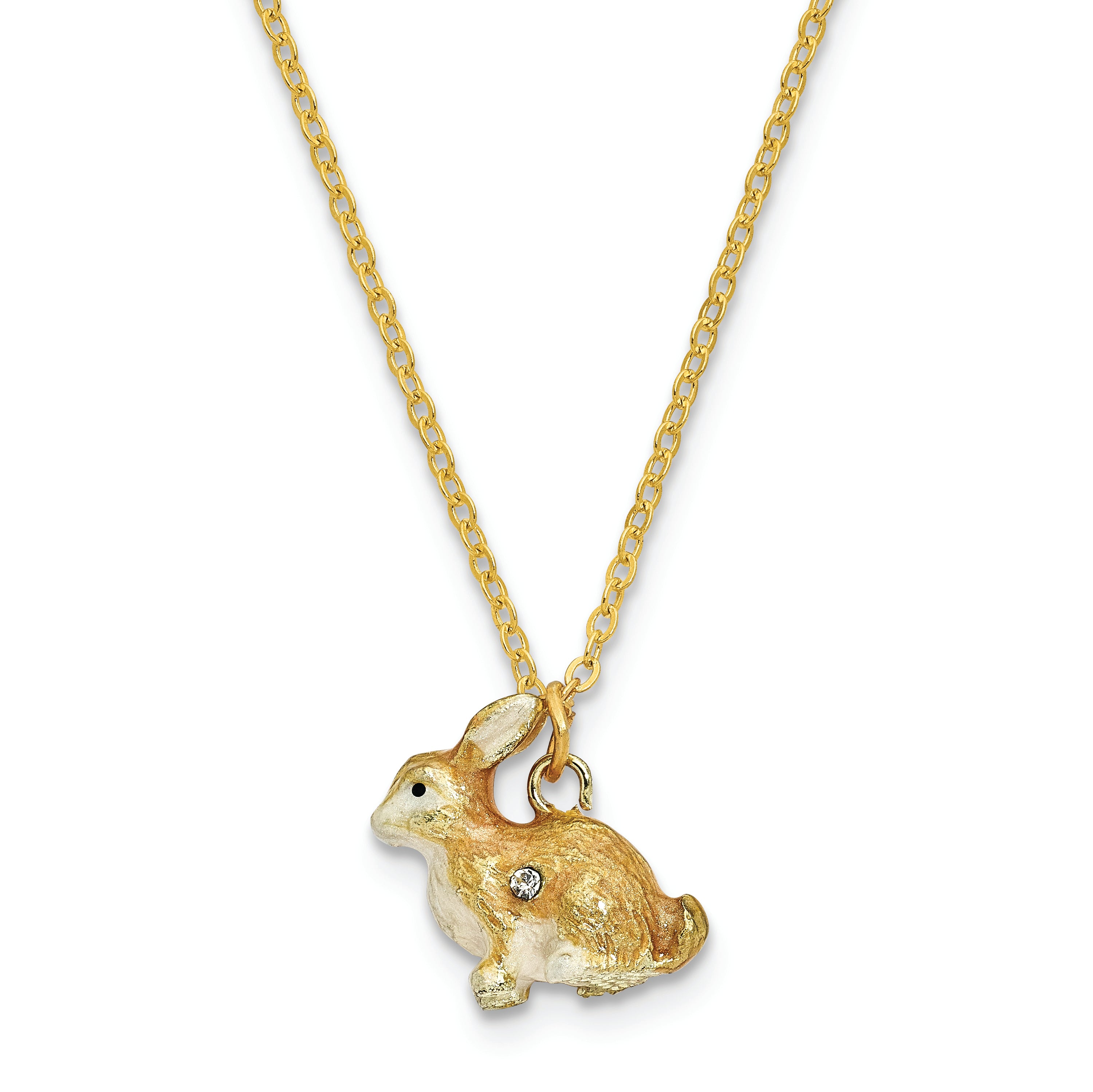 Luxury Giftware Pewter Bejeweled Crystals Gold-tone Enameled BEST BUNNIES Rabbits Trinket Box with Matching 18 Inch Necklace