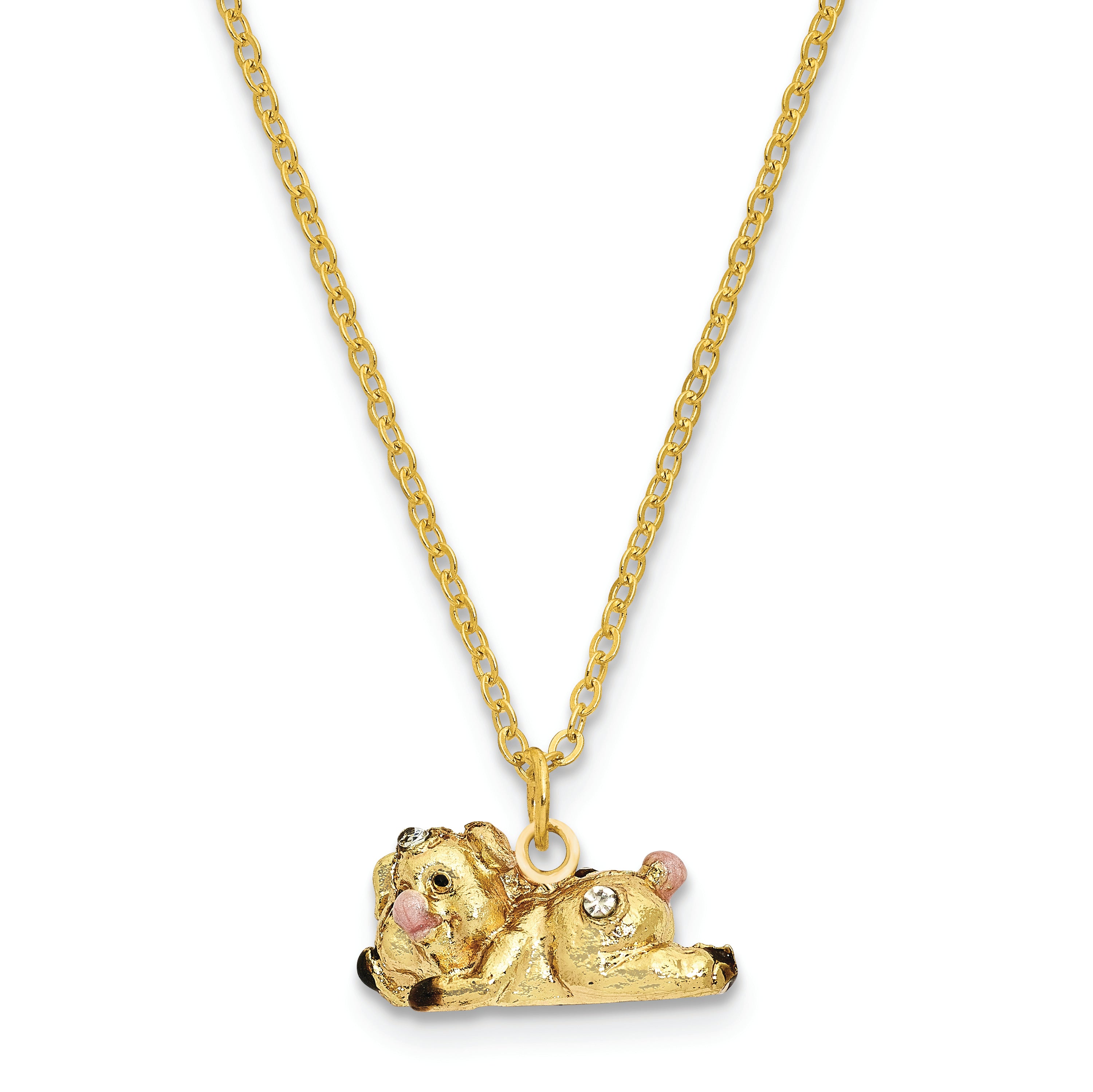 Luxury Giftware Pewter Bejeweled Crystals Gold-tone Enameled PANDY POSH Cute Golden Pig Trinket Box with Matching 18 Inch Necklace