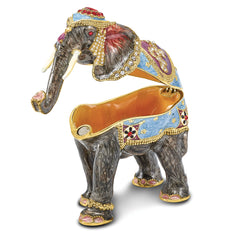 Luxury Giftware Pewter Bejeweled Crystals Gold-tone Enameled KAT Kathmandu Elephant Trinket Box with Matching 18 Inch Necklace