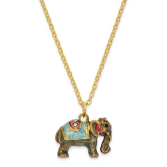 Luxury Giftware Pewter Bejeweled Crystals Gold-tone Enameled KAT Kathmandu Elephant Trinket Box with Matching 18 Inch Necklace