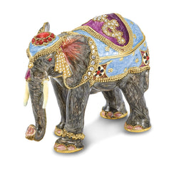 Luxury Giftware Pewter Bejeweled Crystals Gold-tone Enameled KAT Kathmandu Elephant Trinket Box with Matching 18 Inch Necklace