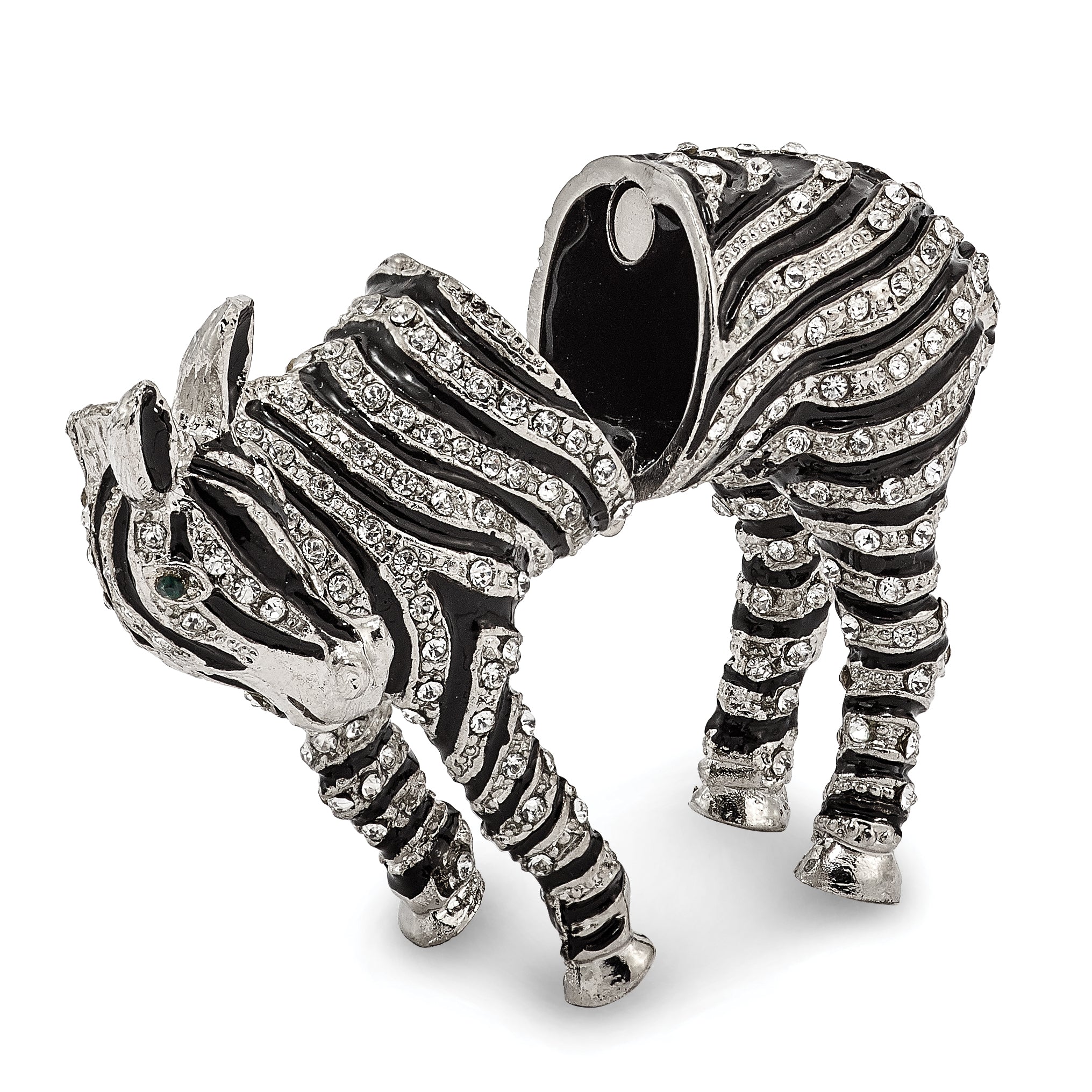 Luxury Giftware Pewter Bejeweled Crystals Silver-tone Enameled ZELDA Zebra Bling Full Crystal Trinket Box with Matching 18 Inch Necklace