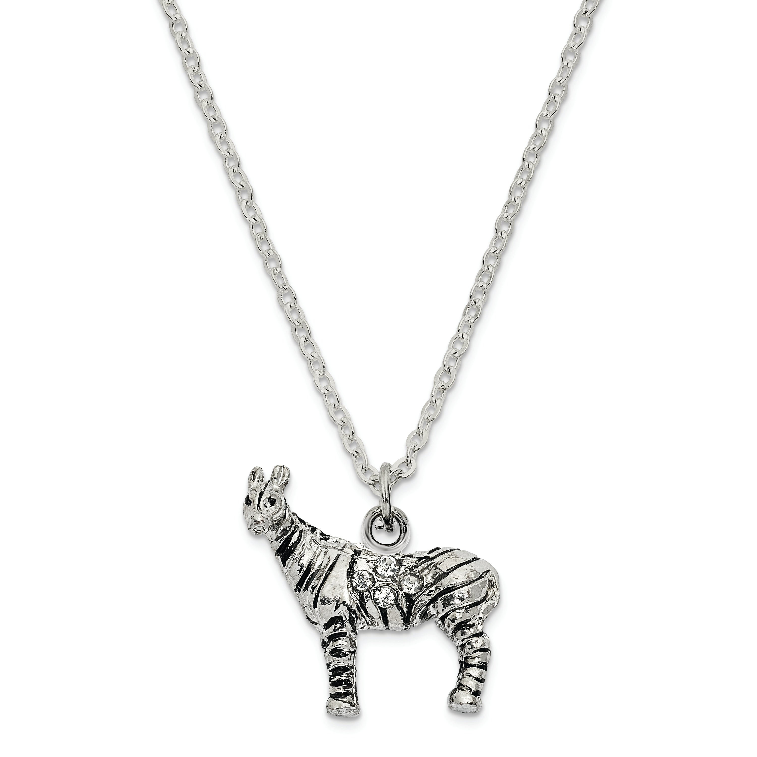 Luxury Giftware Pewter Bejeweled Crystals Silver-tone Enameled ZELDA Zebra Bling Full Crystal Trinket Box with Matching 18 Inch Necklace