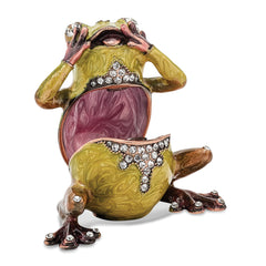 Luxury Giftware Pewter Bejeweled Crystals Rose-tone Enameled OH MY Expressive Frog Trinket Box with Matching 18 Inch Necklace