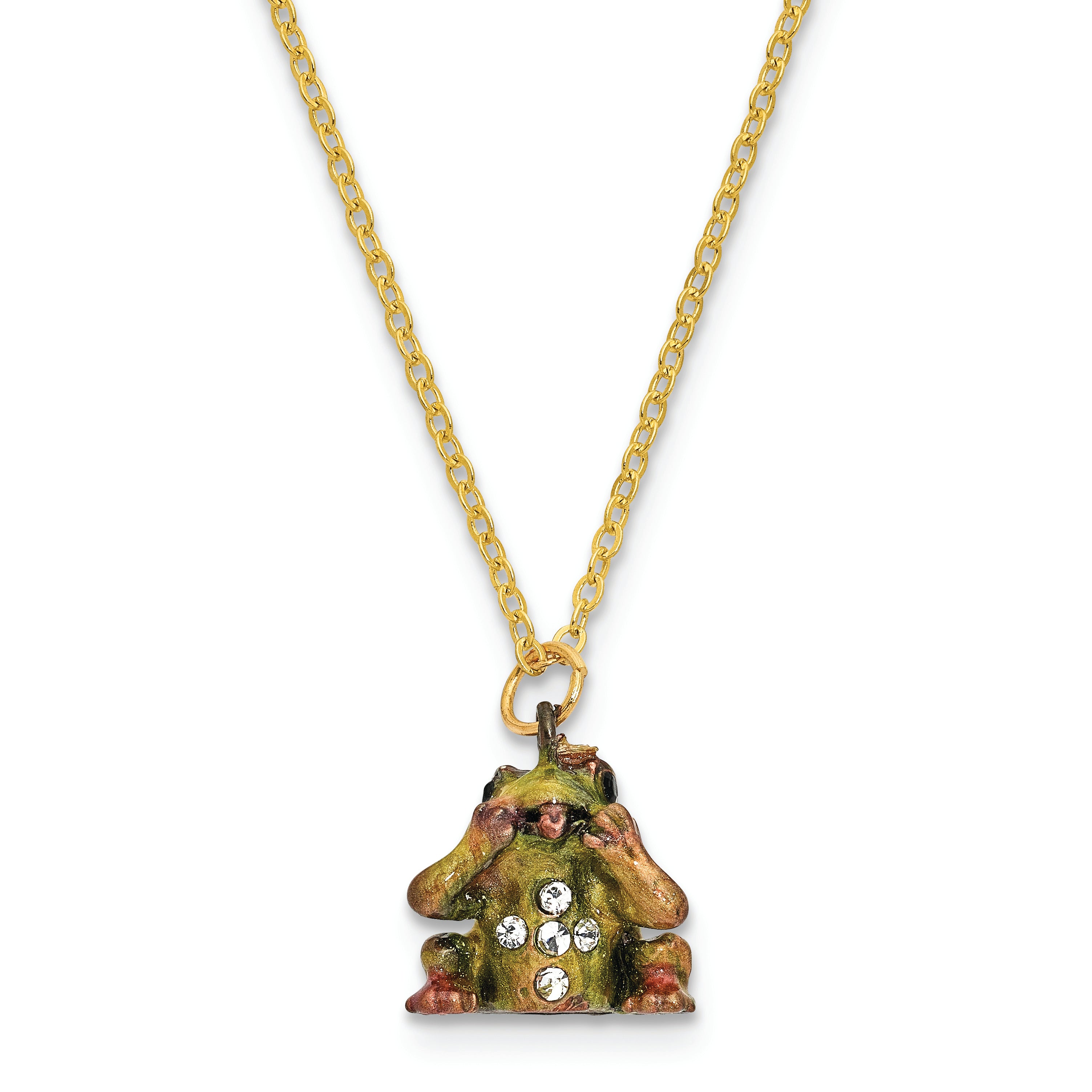 Luxury Giftware Pewter Bejeweled Crystals Rose-tone Enameled OH MY Expressive Frog Trinket Box with Matching 18 Inch Necklace