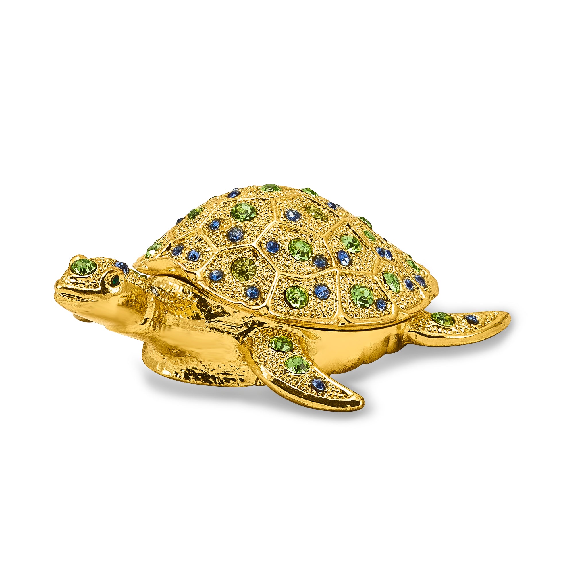 Luxury Giftware Pewter Bejeweled Crystals Gold-tone GILDA Golden Sea Turtle Trinket Box with Matching 18 Inch Necklace