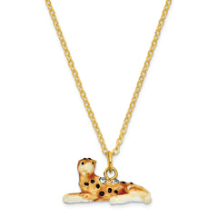 Luxury Giftware Pewter Bejeweled Crystals Gold-tone Enameled LEOPOLD Leopard on Branch Trinket Box with Matching 18 Inch Necklace