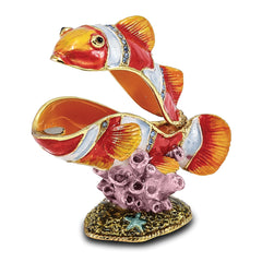 Luxury Giftware Pewter Bejeweled Crystals Gold-tone Enameled EMMETT Clown Fish Trinket Box with Matching 18 Inch Necklace