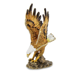 Luxury Giftware Pewter Bejeweled Crystals Gold-tone Enameled MAJESTIC Gliding Bald Eagle Trinket Box with Matching 18 Inch Necklace