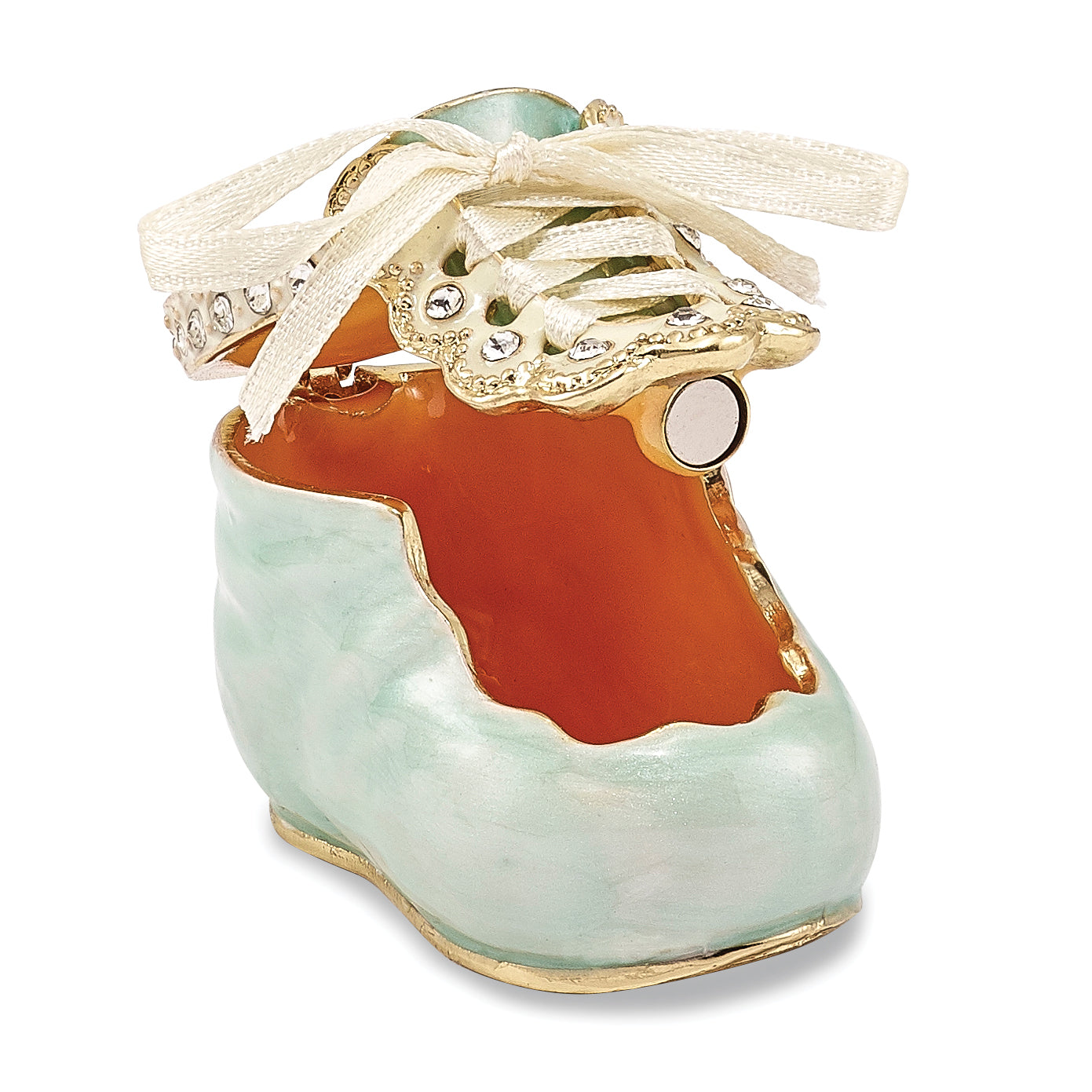 Luxury Giftware Pewter Bejeweled Crystals Gold-tone Enameled IT'S A BOY Blue Baby Bootie Trinket Box with Matching 18 Inch Necklace