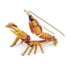 Luxury Giftware Pewter Bejeweled Crystals Gold-tone Enameled BAYOU Cajun Crawfish Trinket Box with Matching 18 Inch Necklace