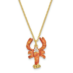 Luxury Giftware Pewter Bejeweled Crystals Gold-tone Enameled BAYOU Cajun Crawfish Trinket Box with Matching 18 Inch Necklace