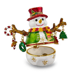 Luxury Giftware Pewter Bejeweled Crystals Gold-tone Enameled LOGAN Snowman Tree Trinket Box with Matching 18 Inch Necklace