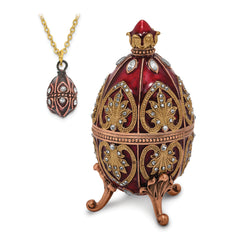 Luxury Giftware Pewter Bejeweled Crystals Gold-tone Enameled FANTASY RED (Plays My Heart Will Go On) Musical Egg with Matching 18 Inch Necklace