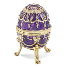 Luxury Giftware Pewter Bejeweled Crystals Gold-tone Enameled IMPERIAL PURPLE (Plays Unchained Melody) Musical Egg with Matching 18 Inch Necklace