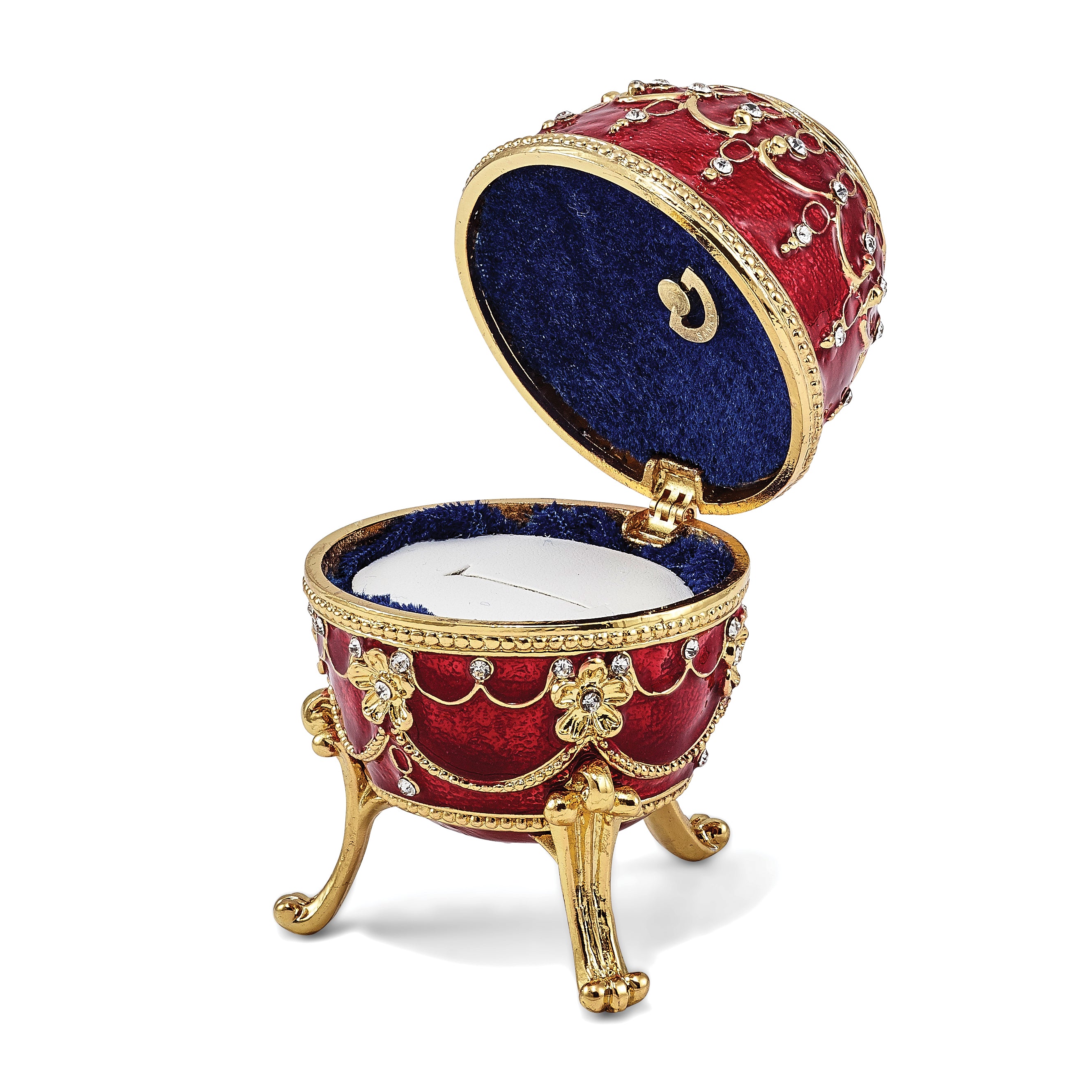 Luxury Giftware Pewter Bejeweled Crystals Gold-tone Enameled IMPERIAL RED (Plays Memory) Musical Egg with Matching 18 Inch Necklace