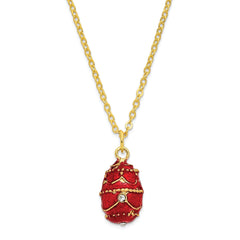 Luxury Giftware Pewter Bejeweled Crystals Gold-tone Enameled IMPERIAL RED (Plays Memory) Musical Egg with Matching 18 Inch Necklace