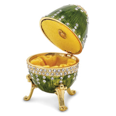 Luxury Giftware Pewter Bejeweled Crystals Gold-tone Enameled REGAL GREEN (Plays Swan Lake) Musical Egg with Matching 18 Inch Necklace