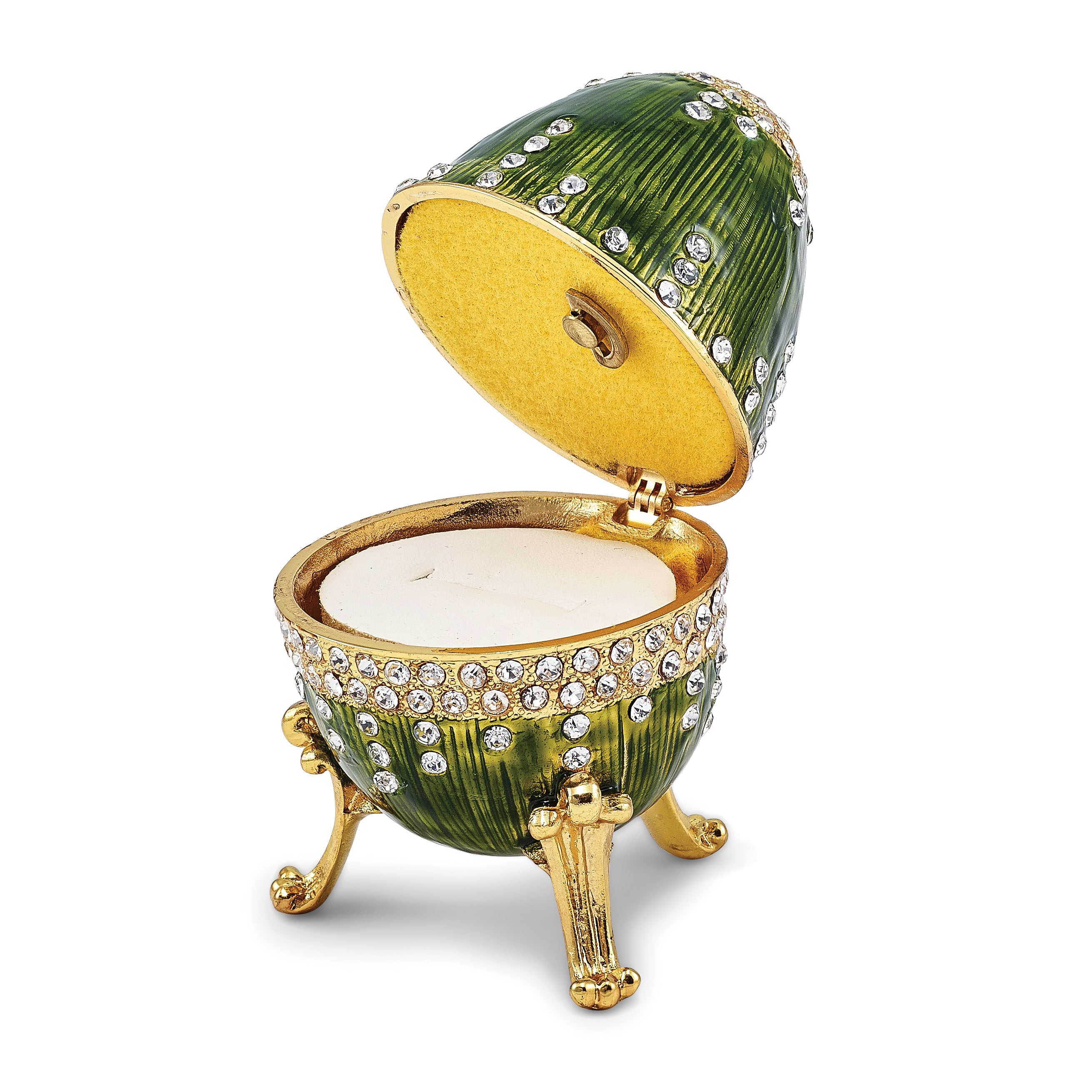 Luxury Giftware Pewter Bejeweled Crystals Gold-tone Enameled REGAL GREEN (Plays Swan Lake) Musical Egg with Matching 18 Inch Necklace