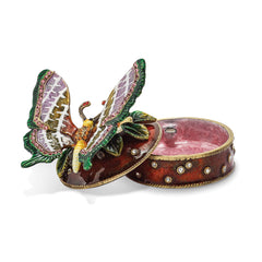 Luxury Giftware Pewter Bejeweled Crystals Gold-tone Enameled SANGRIA Butterfly Box Trinket Box with Matching 18 Inch Necklace