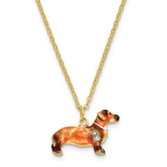 Luxury Giftware Pewter Bejeweled Crystals Gold-tone Enameled OSCAR Dachshund Trinket Box with Matching 18 Inch Necklace