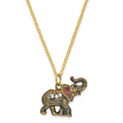 Luxury Giftware Pewter Bejeweled Crystals Gold-tone Enameled ZARA Trumpeting Elephant Trinket Box with Matching 18 Inch Necklace