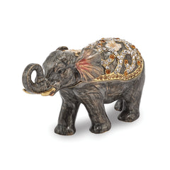 Luxury Giftware Pewter Bejeweled Crystals Gold-tone Enameled PRINCESS JAIPUR Elephant Trinket Box with Matching 18 Inch Necklace