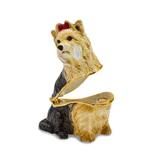 Luxury Giftware Pewter Bejeweled Crystals Gold-tone Enameled KIMBERLY Yorkshire Terrier Trinket Box with Matching 18 Inch Necklace