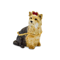 Luxury Giftware Pewter Bejeweled Crystals Gold-tone Enameled KIMBERLY Yorkshire Terrier Trinket Box with Matching 18 Inch Necklace