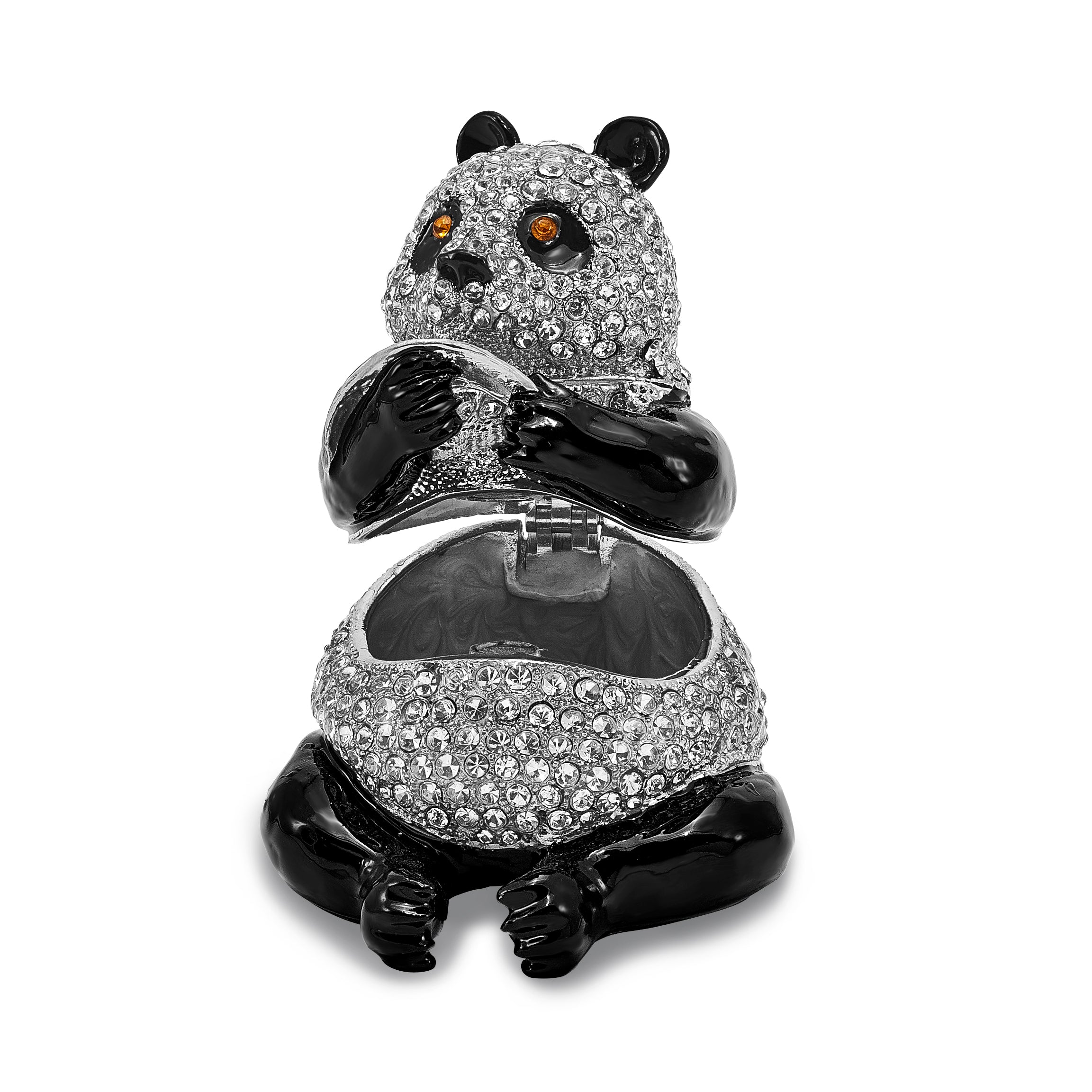 Luxury Giftware Pewter Bejeweled Crystals Silver-tone Enameled LING LING Panda Bear w/Leaf Trinket Box with Matching 18 Inch Necklace